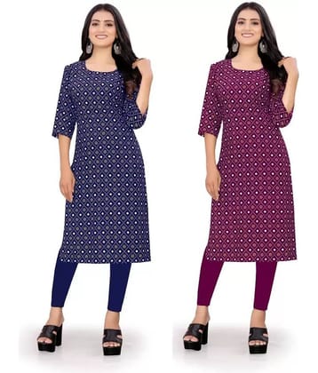 VACHHARAJ GROUP Crepe Printed Straight Women's Kurti - Purple,Blue ( Pack of 2 )