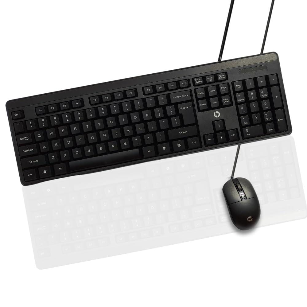 HP KM150 Wired Keyboard and Mouse Combo Full-Size Keyboard, 1600 DPI Ergonomic Optical Sensor Mouse, Instant USB Plug-and-Play, 12 Shortcut Keys, Adjustable Slope Keyboard
