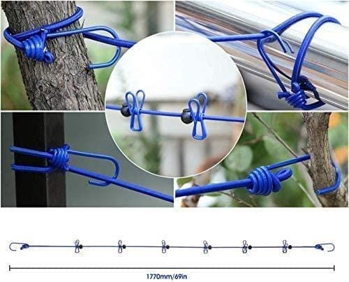 12 Feet Clothesline with 12 Heavy Duty Clothespins, Portable Travel Clothesline for Hotel, Laundry, Hiking, Camping, Outdoor and Indoor Use