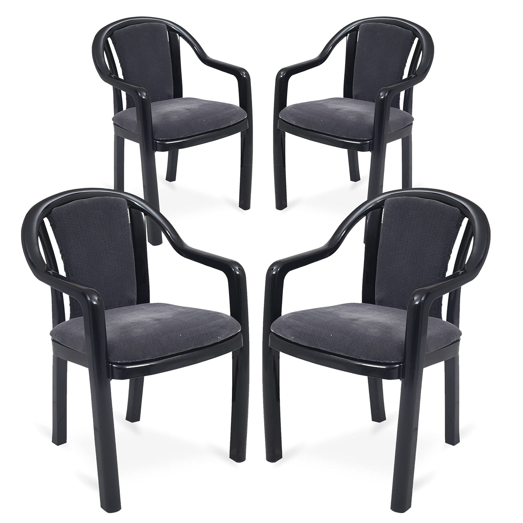 Supreme Furniture Ornate Plastic Cushion Chair with-Arm Suitable for Home, Garden, Office, Living Room, Cafeteria, Restaurant, Hotel, Resort and Indoor(Set of 4, Black Grey Dobby)