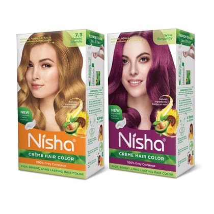 Nisha Creme Hair Color Combo, Pack of 2 Honey Blonde & Wine Burgundy