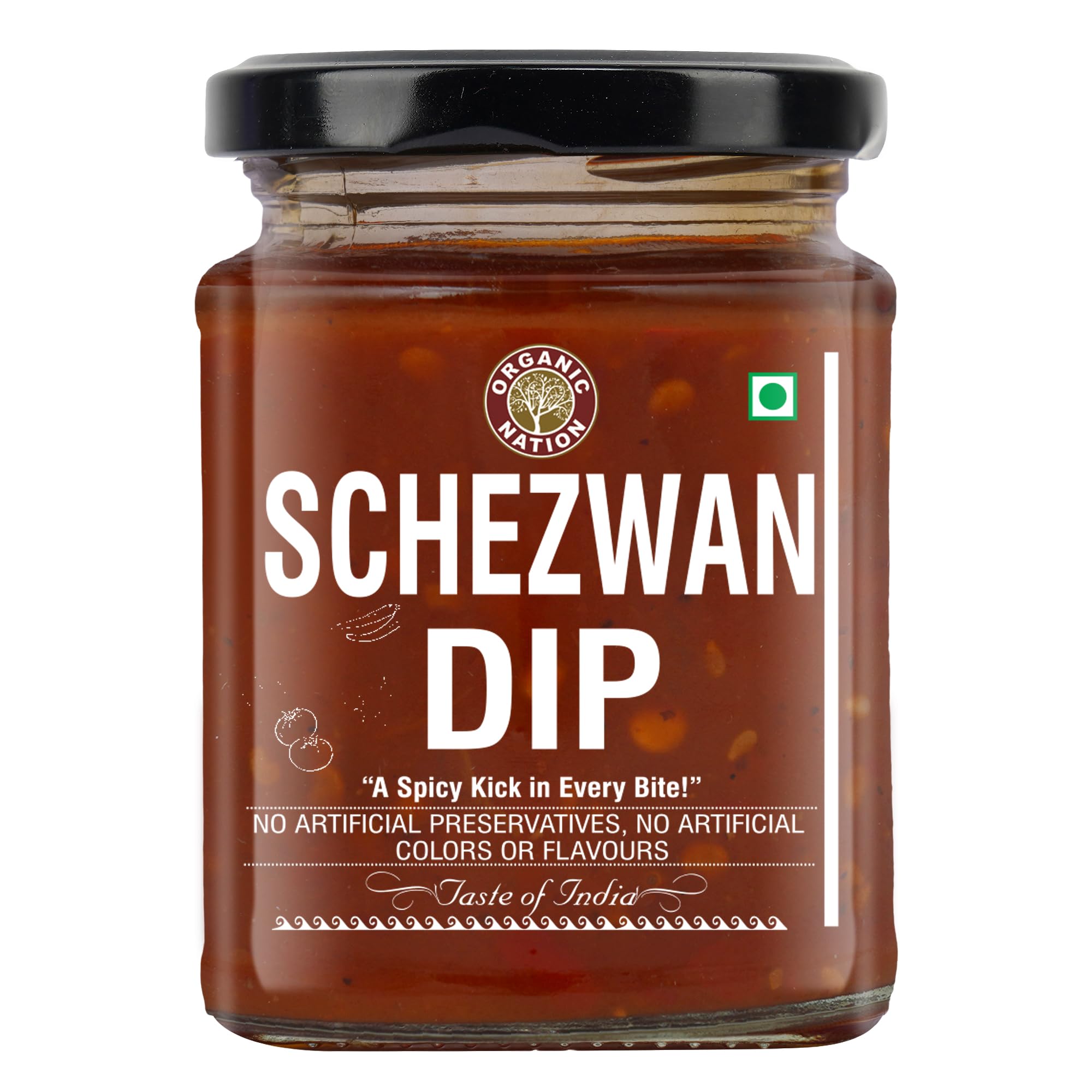 Organic Nation Schezwan Dip | Homestyle Made with Red Chillies, Garlic & Aromatic Spices | No Added Preservatives, No Artificial Flavours | Traditional Recipe, 260g
