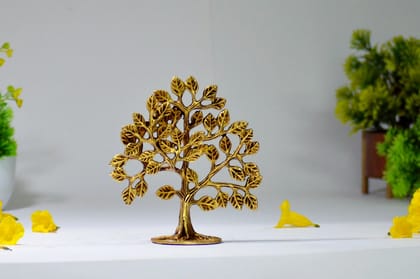 Brass Kalpavriksha Tree with Round Stand (Color - Golden, Size - 6H * 5.75L * 2.5B) by Snova Enterprises