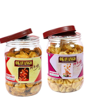 Okavango Red Chilli Banana Chips, Premium Raw Green Banana Wafers with Spicy red chilli Flavour and and Magic masala taste with Natural Ingredients
