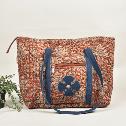 Quilted Red Kalamkari Large Tote Bag