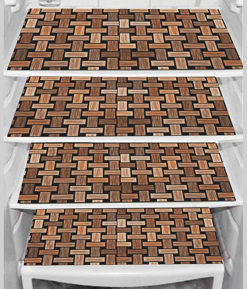 PVC Printed Rectangular Fridge Mats 29x44 cms ( Pack of 4 ) Brown
