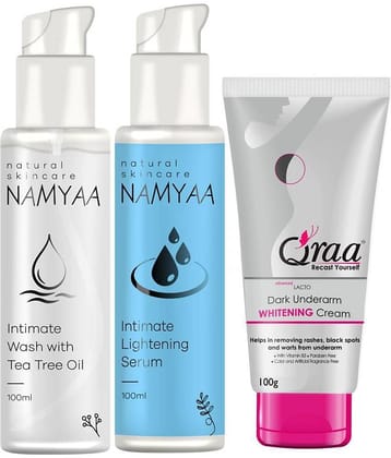 Namyaa Complete Intimate Care Set (Intimate Serum, 100 g with Intimate Wash, 100 g and Advanced Lacto Underarm Cream, 100 g)