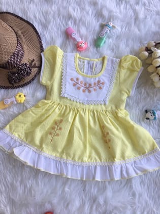 Baby Frock - A803 - Yellow-0 - 6 months