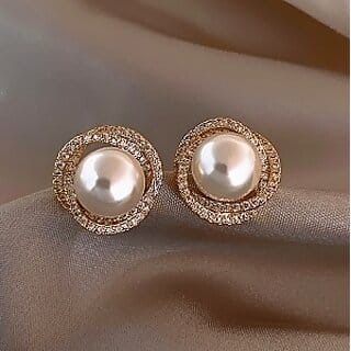 Spiral Circular with Center Pearl Stud Earring