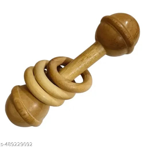 Natural Wooden Baby Rattle  Handcrafted & Safe Handmade Wooden Baby Rattle  Smooth & Non-Toxic