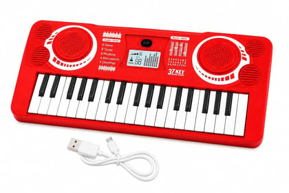 Braintastic Kids Piano Keyboard with Microphone, 37 Keys, 8 Rhythms, 8 Tones with 6 in-Built Demos & Song Recording Feature for Boys & Girls (Red)