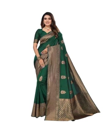 Women's Soft Lichi Silk Printed Saree With Unstitched Blouse 5.5Mtr (Green)-PID63630