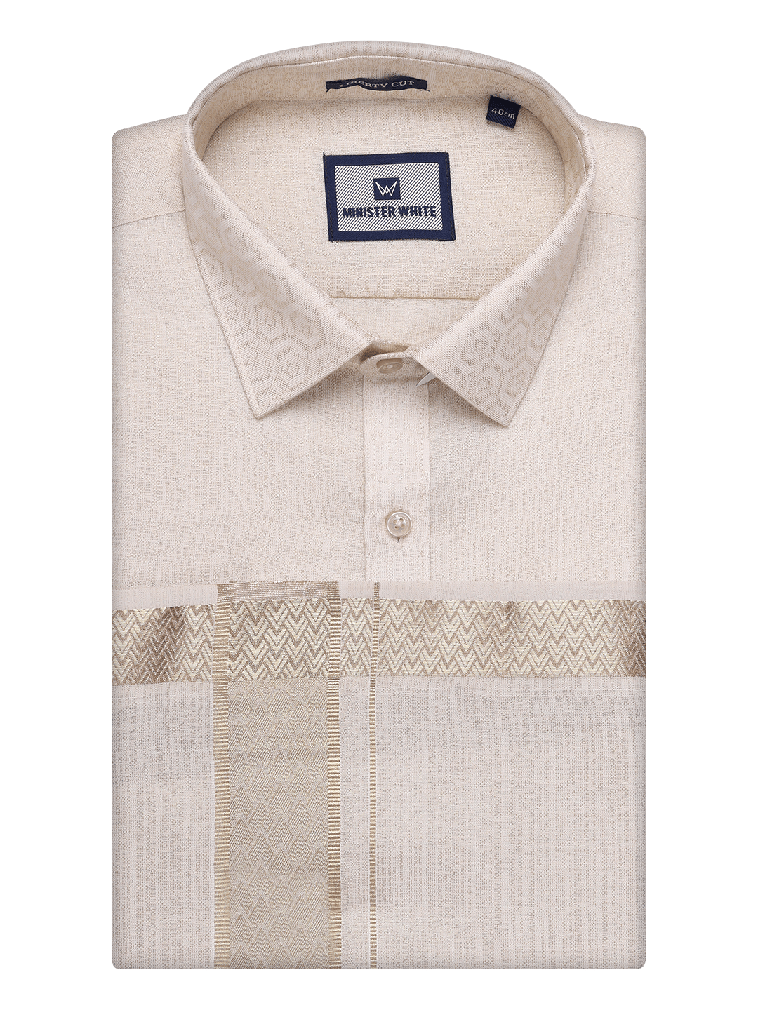 Men's Beige Tissue Jacquard Shirt with Matching Dhoti Combo Zeebra-36 / F/S / Beige