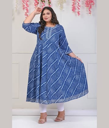 Swasti Cotton Blend Printed Anarkali Women's Kurti - Blue ( Pack of 1 )