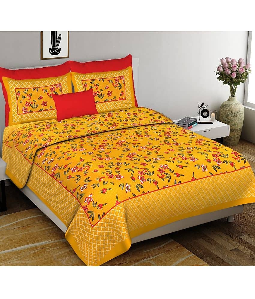 Cosito Cotton 1 Double Bedsheet with 2 Pillow Covers ( Yellow )