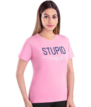 Dermawear Women Cotton Printed Regular Fit U-Neck T-Shirt ( Pink )