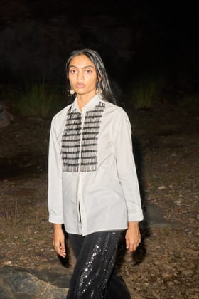 PIPE BEAD FRINGE SHIRT-XXS / White