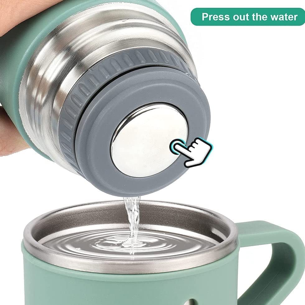Green Stainless Steel Vacuum Flask with 2 Cups
