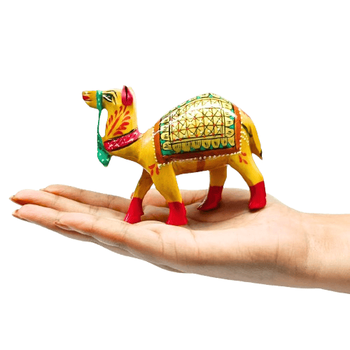 Meenakari Painted Wooden Camel Sculpture