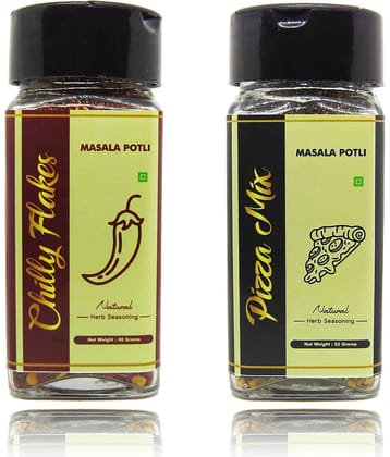 Masala Potli Dried Herbs Chilly Flakes (40), Pizza Mix (55) for Cooking, Garnishing 95 gm
