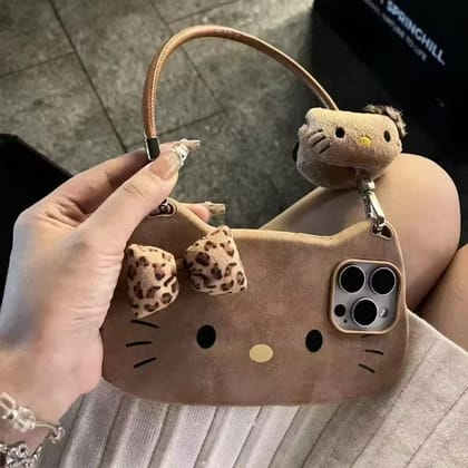 3D Cute Brown Hello Kitty Handbag Bracelet iPhone Silicone Case-iPhone 15