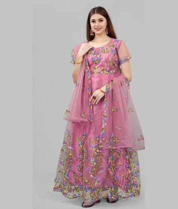 A TO Z CART Peach Flared Net Women's Semi Stitched Ethnic Gown ( Pack of 1 )