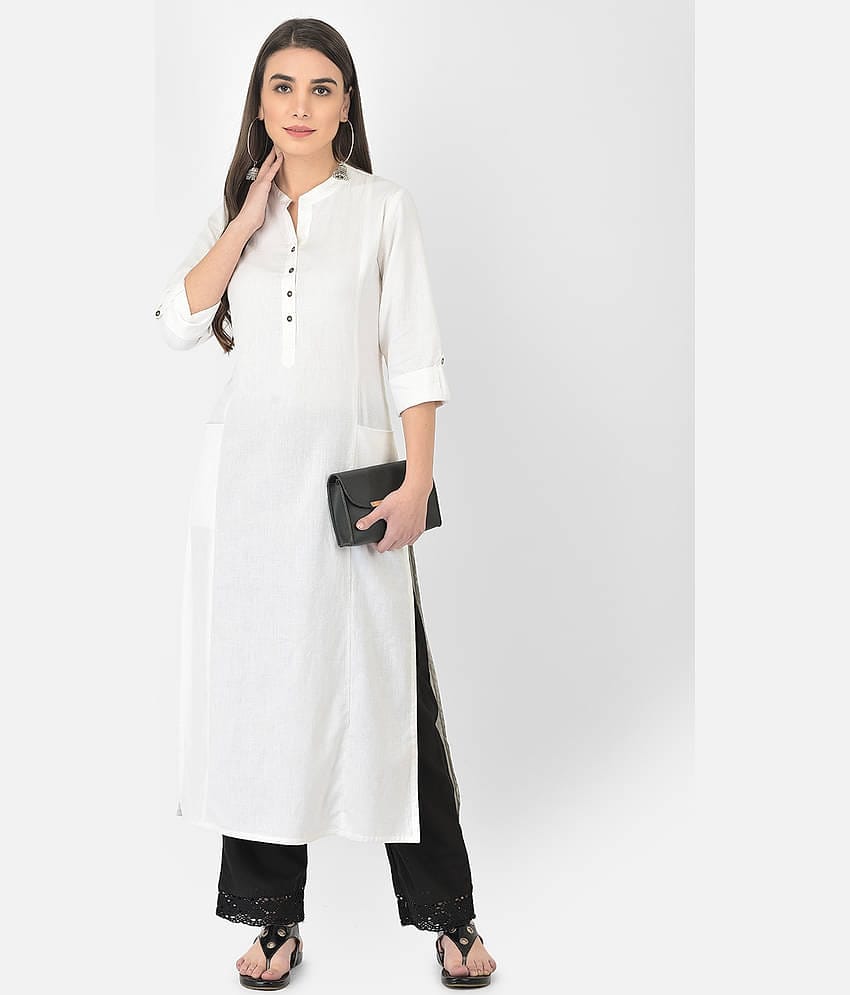 Pistaa - White Cotton Blend Women's Straight Kurti ( Pack of 1 )