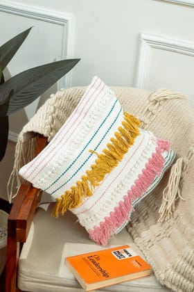 Pastel Weaves Cushion Cover - Handloom Made (Set of 2)-Set of 2 / 40 x 40