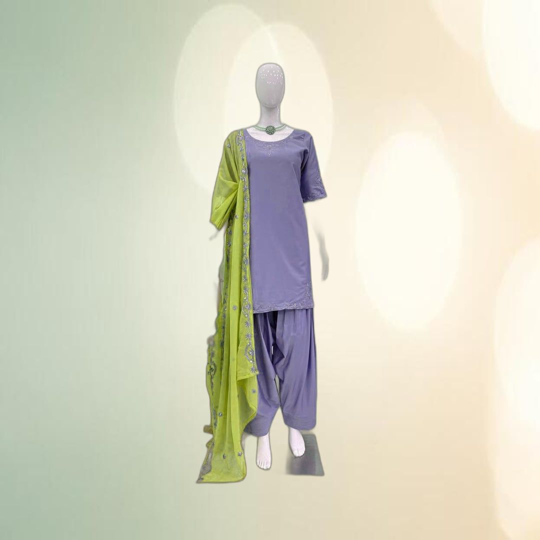 Lavender Salwar Kurta Set with Lime Green Dupatta | Ethnic Party Wear | Traditional Suit Set