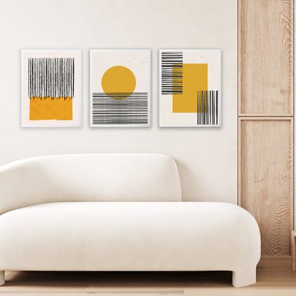 Sunset Geometry Framed Wall Art Set of 3-8x10 inches / White Frame