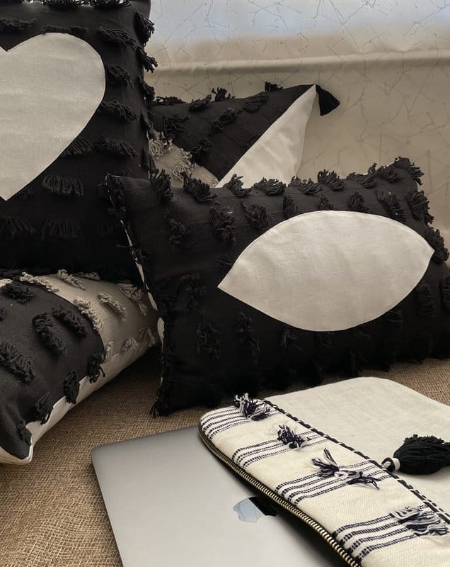 KRI India Distressed Eye Cushion Cover 12x18"| White eye | Wash & Care | 100% Cotton | Handcrafted in India. 100% organic & natural.