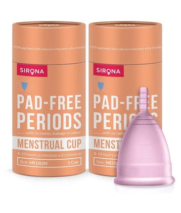 Sirona FDA Approved Reusable Menstrual Cup for Women | Medium Size with Pouch | Pack of 2 | Ultra Soft, Odour and Rash Free