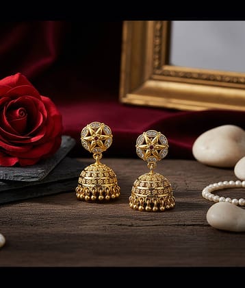 LUV FASHION Gold Jhumki Earrings ( Pack of 1 )