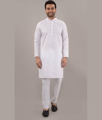 MOUDLIN White Cotton Blend Regular Fit Men's Kurta Pyjama Set ( Pack of 1 )
