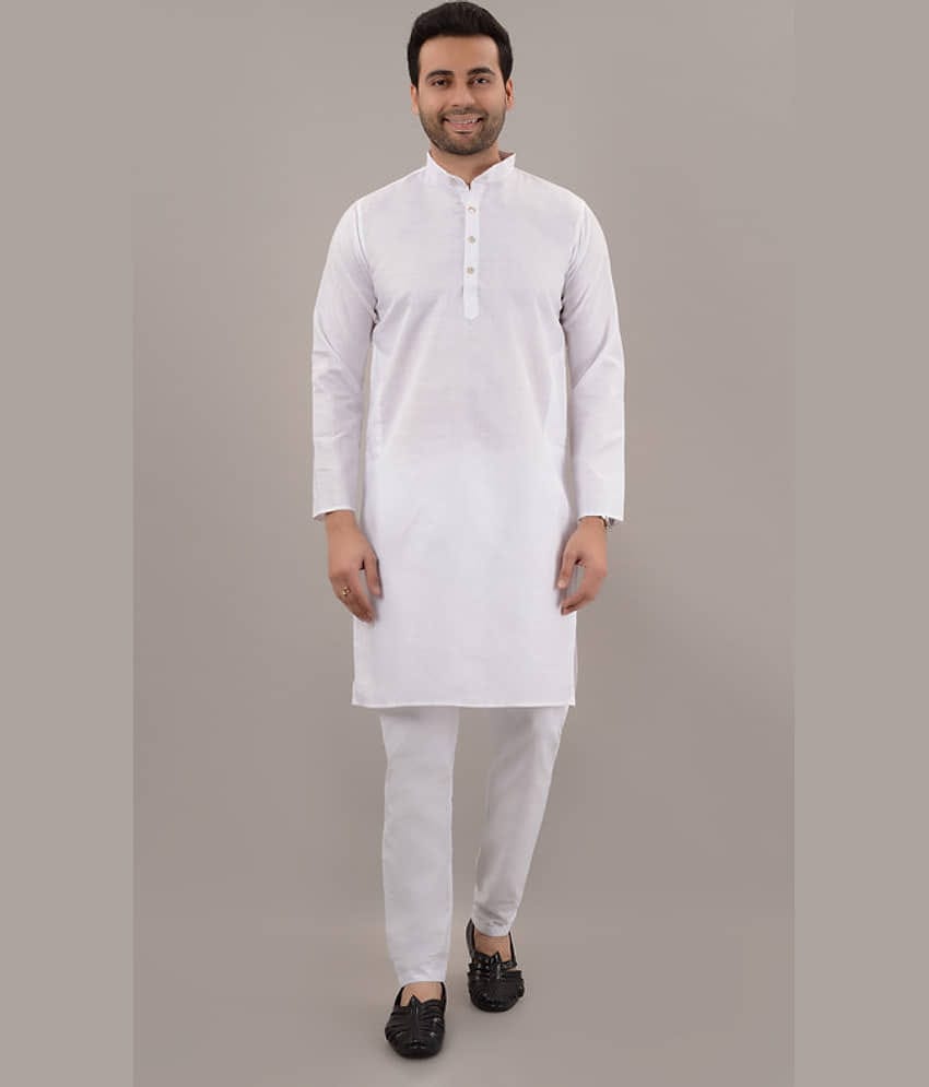 MOUDLIN White Cotton Blend Regular Fit Men's Kurta Pyjama Set ( Pack of 1 )