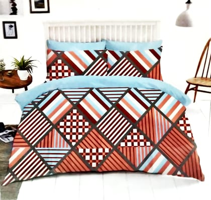 Omkar by R3 Inc. Cotton Blend 250 TC Printed Multicolor King size Double Bedsheet with 2 Pillow Covers – 108 X 108 Inches (9 x 9 Feet)(Multi Orange Check)