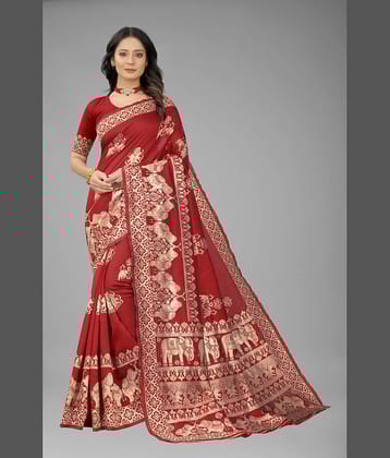 NENCY FASHION Banarasi Silk Self Design Saree With Unstitched Blouse Piece ( Black )