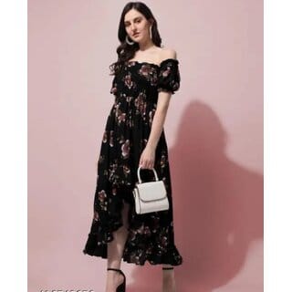 Women crepe A-line Maxi Dress- black