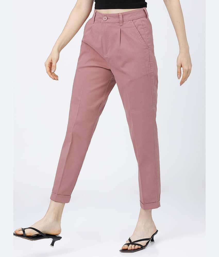 Tokyo Talkies Women Cotton Blend Casual Trousers ( Red )