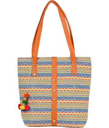Bulbul Tote Bag Faux Leather Set of 1 ( Blue )