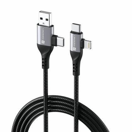 Portronics Konnect 4 in 1, 60 Watt delivery, Nylon Braided, Quick Data Transfer, Unique Design (Black)