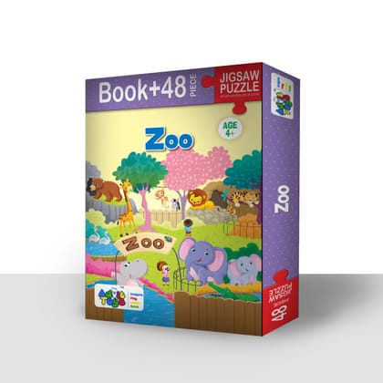 Advit Toys Zoo Jigsaw Puzzle - 48 Piece + 24 Pages Educational Book