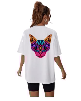 Women's Graphic Printed Cotton Short Sleeve Shirt White (Size XL)