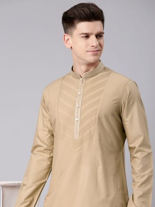 Beige Pleated Cotton Kurta Set-Made To Measure / Only Kurta - No Lowers