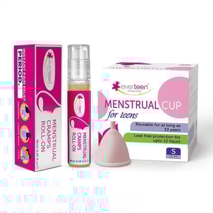 everteen Combo - Menstrual Cup and Menstrual Cramps Roll-On For Periods in Women-Small Cup + Cramps Roll-On