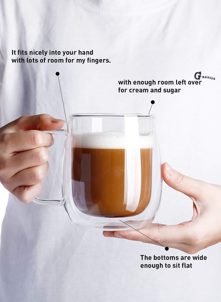 Femora Double Wall Crystal Glass Tea Cup Coffee Mug - 290 ML, Set of 2