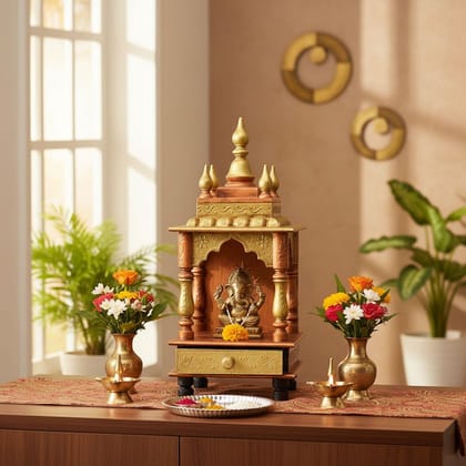 Copper Beautifull Indian Wooden Temple Mandir