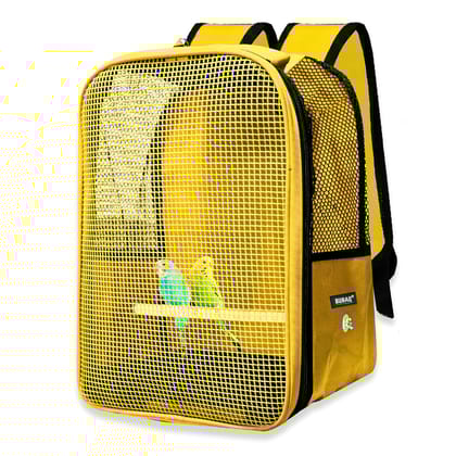 Portable Bird Backpack Carrier – Transparent & Breathable for Parrots & Budgies-yellow