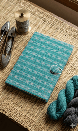 Bivabari Handloom Ikat Fabric Notebook | Teal | 50 Pages | Handmade Paper, Button Closure | Journaling