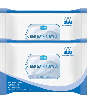 Ginni Hygiene Bed Bath Towel For Adults & Patients (Pack of 2) (10 Wipes/Pack) Wet Wipes ( 20 Pcs )
